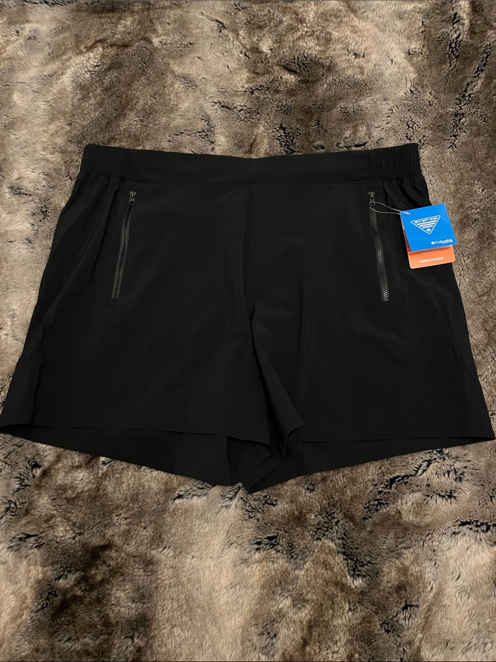 Columbia PFG Shorts Womens 1X Tidal III UPF 50 Solid Black Zip Pockets $55